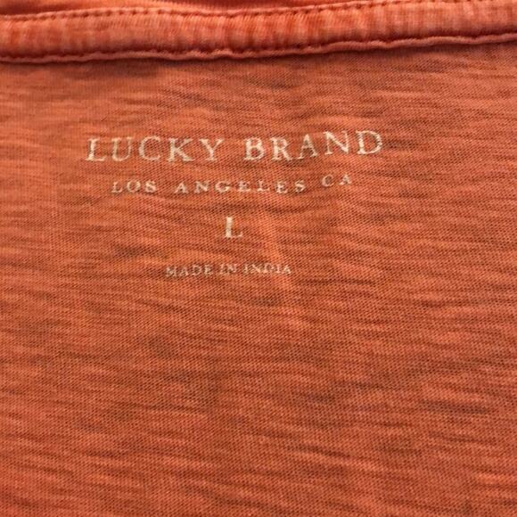 Lucky Brand Light Orange Knit Top Woman Size Large Embroidered Short Sleeve - Picture 4 of 7